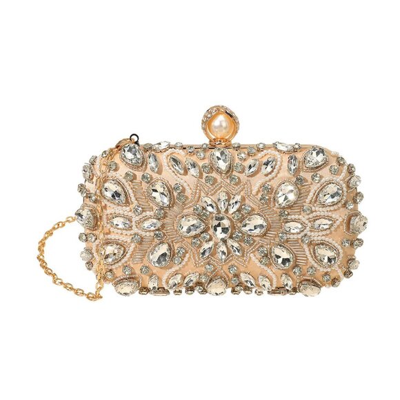 Tigerstars Gold Pearl Clasp Crystal Beads Evening Clutch Bag - Picture 1 of 3